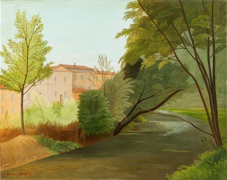Antonio Donghi 1897 Roma-1963 Roma Paesaggio, 1943 olio su tela Largh. 50 -...