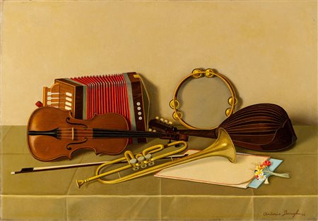 Antonio Donghi 1897 Roma-1963 Roma Strumenti musicali, 1942 olio su tela...