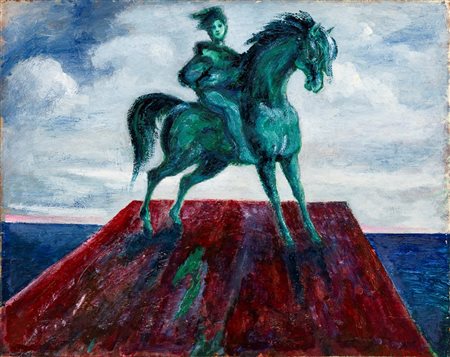 Aligi Sassu 1912 Milano-2000 Pollença (SP) Cavaliere verde, 1961 olio su...