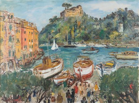 Michele Cascella 1892 Ortona (CH)-1989 Milano Baia di Portofino olio su tela...