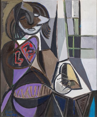 Renato Birolli 1905 Verona-1959 Milano Figura col pane, 1949 olio su tela...