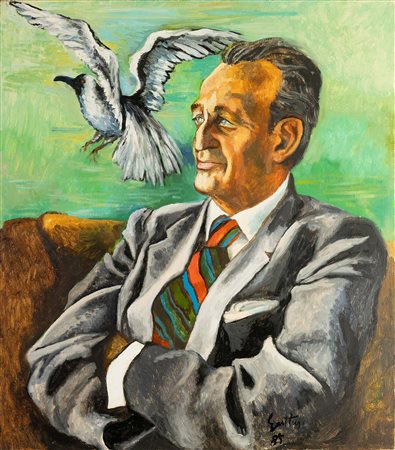 Renato Guttuso 1911 Bagheria-1987 Roma Ritratto, 1985 olio su tela Largh. 70...