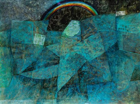 Gianni Dova 1925 Roma-1991 Pisa La mia casa in Toscana smalto su tela Largh....