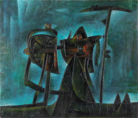 Gianni Dova 1925 Roma-1991 Pisa Incontro, 1958 smalto su tela Largh. 70 -...