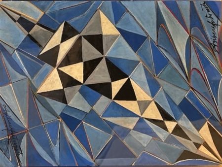 Agibecifuturista (1898 - 1991) Aeropittura "Aereo veloce futurista" olio su...