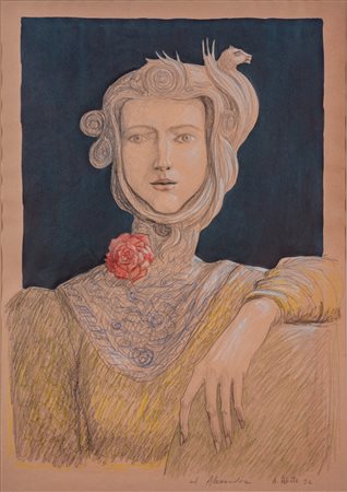 Alberto Abate (1946 - 2012) Volto femminile 1992 tecnica mista su carta 68 x...