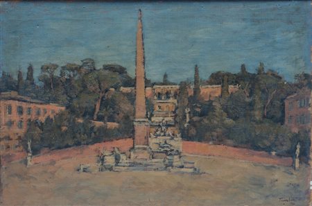 Orfeo Tamburi (1910 - 1994) Piazza del Popolo 1945 olio su tela 40 x 60 cm...