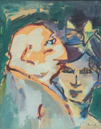 Mino Maccari (1898 - 1989) Figure olio su tavola 37 x 29 cm Opera firmata in...