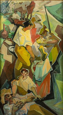 Jean Lambert (XX secolo - ) Le repos des labourieurs 1954 olio su tela 188 x...