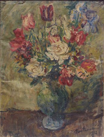 Luigi Montanarini (1906 - 1998) Natura morta vaso blu 1932 olio su tela 68 x...