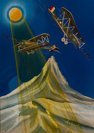 Pietro Ardigò (att. nel XX sec. - ) Aeropittura "Combattimento Aereo al...