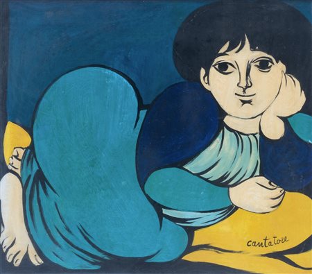 Domenico Cantatore (1906 - 1998) Odalisca olio su cartoncino 44 x 50 cm...