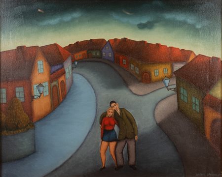 Branko Bahunek (1935 - 2005) Coppia 1973 olio su tela 54 x 67 cm Opera...