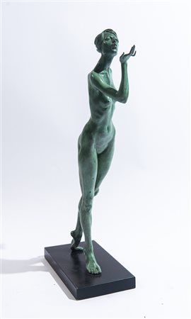 Alexander Kossuth (1949 - 2009) Il bacio bronzo a patina verde 75 cm Opera...