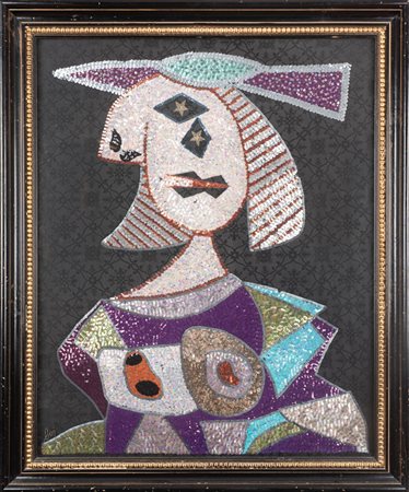 Enrico Baj (1924 - 2003) Femme 1972 Ricamo di paillettes su stoffa tesa su...