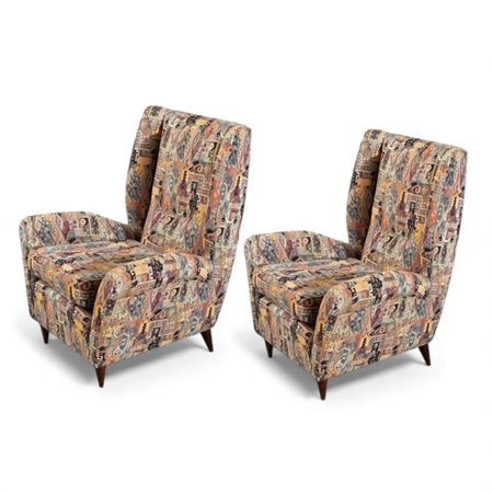 Giò Ponti (1891 - 1979) Coppia di poltrone Anni '40 del XX secolo legno e...