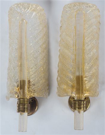 Barovier & Toso Coppia di Coppia di appliques a forma di foglia di palma 1940...