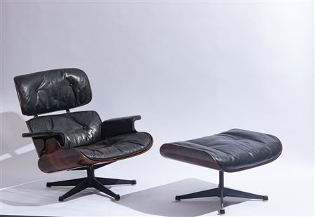 Charles Eames (1907 - 1978) Poltrona e ottomana, mod. numeri "670; 671" anni...