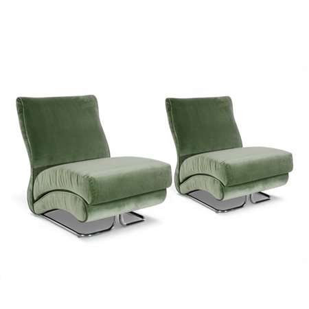 Vittorio Varo (XX secolo, - ) Coppia di poltrone, mod. "Il cigno" 1968...