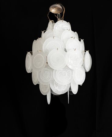 Gino Vistosi (stile di) (1925 - 1980) Lampadario a sospensione in acciaio e...