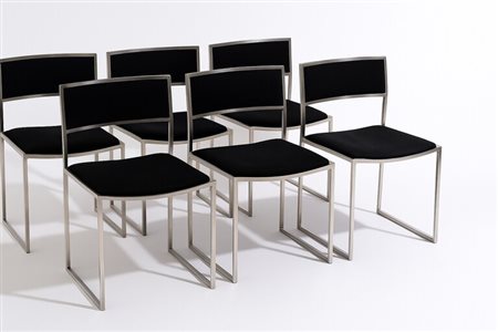 Willy Rizzo (1928 - 2013) Sei sedie anni '70 del XX secolo metallo cromato e...