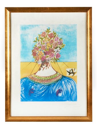 Salvador Dalì (Figueres, 11/05/1904 - Figueres, 23/01/1989) 
"The Flowering of Inspiration" 1978
 Cm foglio: 76x56
