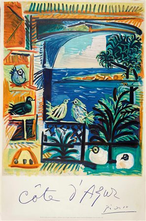 Pablo Picasso (Malaga, 25/10/1881 - Mougins, 08/04/1973) 
"Côte d'Azur" 1962
Manifesto su carta Cm 97x66