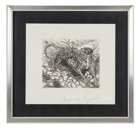 Antonio Ligabue (Zurigo, 18/12/1899 - Gualtieri, 27/05/1965) 
"Tigre" 1978
Incisione su carta Cm lastra: 22,5x 25