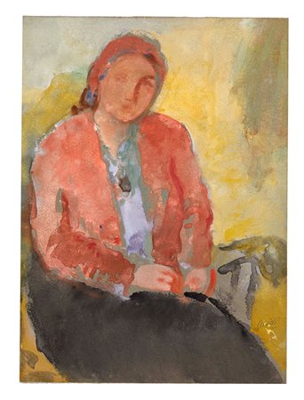 Virgilio Guidi (Roma, 04/04/1891 - Venezia, 04/01/1984) 
"Ritratto" anni '40
Acquerello su carta applicato su tela Cm 31,5x22,5