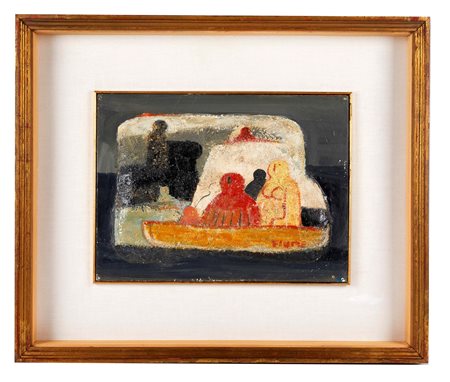 Salvatore Fiume (Comiso, 23/10/1915 - Milano, 03/06/1997) 
"Isola" 
Olio e gesso a rilievo su tavola Cm 27x37