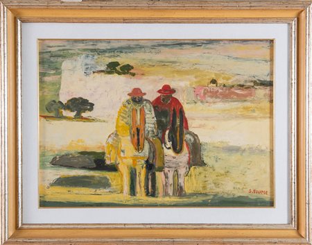 Salvatore Fiume (Comiso, 23/10/1915 - Milano, 03/06/1997) 
"Paesaggio spagnolo" 
Olio su faesite Cm 50x70