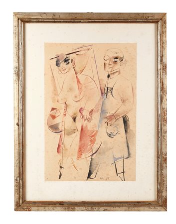 Alberto Manfredi (Italy, 29/02/1930 - Reggio Emilia, 14/02/2001) 
"Figure" 
Acquerello su carta Cm 45,5x30,5