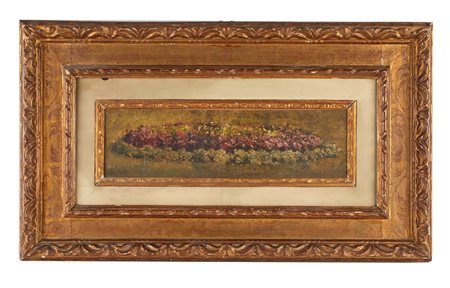 Luigi Bertelli (San Lazzaro di Savena, 27/12/1833 - Bologna, 23/01/1916) 
"Studio d'aiuola Villa Talon" 
Olio su tavola Cm 13,5x45