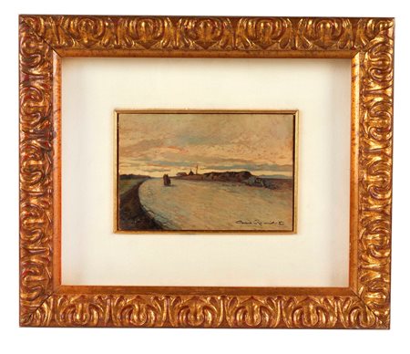 Gino Romiti (Livorno, 05/05/1881 - Livorno, 19/09/1967) 
"Paesaggio" 
Olio su tavola Cm 10,5x15,5