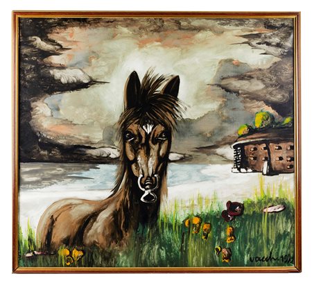 Sergio Vacchi (Castenaso, 1925 - Siena, 2016) 
"Testa equina del pianeta" 1972
Olio su tela Cm 90x100