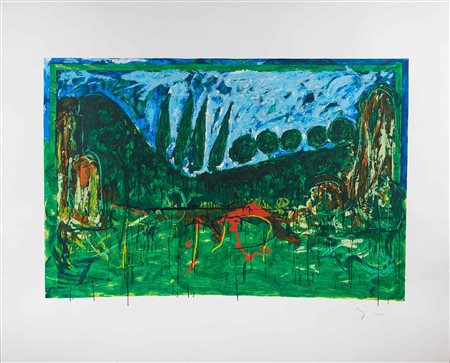 Mario Schifano (Homs, 20/09/1934 - Roma, 26/01/1998) 
“Veduta centro italiano” 1988
Serigrafia polimaterica su carta Cm 100x120