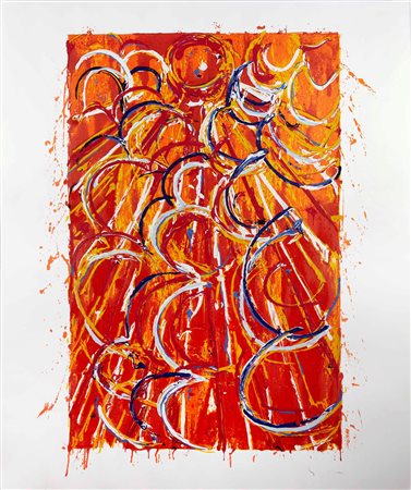 Mario Schifano (Homs, 20/09/1934 - Roma, 26/01/1998) 
“Nella vetrata rossa” 
Serigrafia polimaterica su carta Cm 120x100