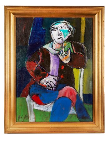 Guido Pajetta (Monza, 1898 - Milano, 1987) 
"Il fumatore di pipa" 1980
Acrilico su tela Cm 80x60