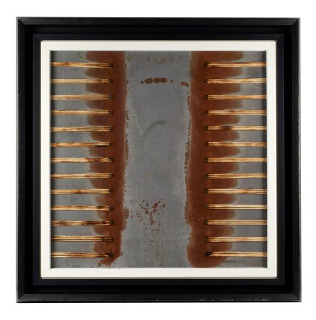 Bernard Aubertin (Fontenay-aux-Roses, 29/97/1934 - Reutlingen, 31/08/2015) 
"Fiammiferi bruciati su alluminio" 2009
 Fiammiferi bruciati su alluminio Cm 70x70