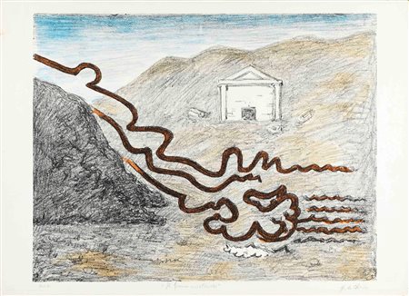 Giorgio De Chirico (Volo, 10/07/1888 - Roma, 20/11/1978) 
“Il fiume misterioso” 1969
Litografia a 4 colori su carta Cm 50,5x70
