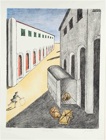 Giorgio De Chirico (Volo, 10/07/1888 - Roma, 20/11/1978) 
“Lo sgombero” 1970
Litografia a 8 colori su carta Cm 70x53