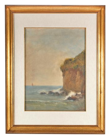 Luigi Bertelli (San Lazzaro di Savena, 27/12/1833 - Bologna, 23/01/1916) 
"Marina" 
Olio e tecnica mista su cartoncino Cm 59,5x44