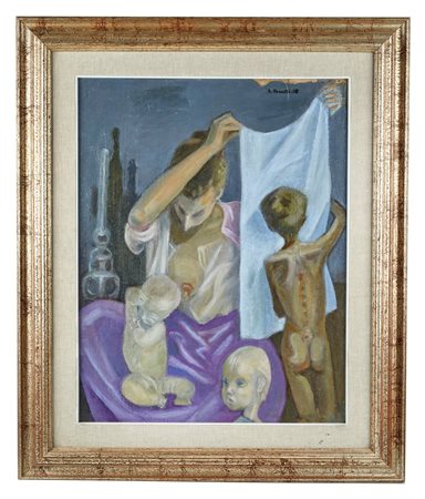 Sepo (Comacchio, 16/03/1895 - Bologna, 30/09/1983) 
"Composizione con 4 figure" 1918
Olio su tela applicata su tavola Cm 70x55