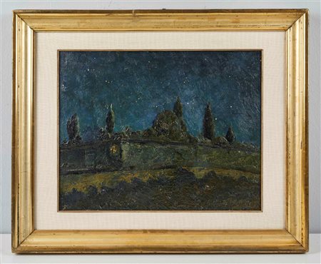 Antonio Maria Nardi (Ostellato, 1897 - Bologna, 1973) 
"Paesaggio notturno" 1949
Olio su tavola Cm 30x38,5