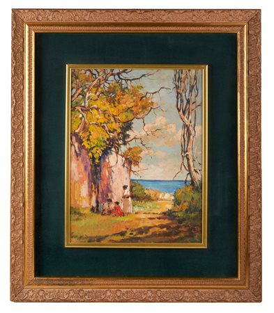 Ludovico Tommasi (Livorno, 16/07/1866 - Firenze, 07/02/1941) 
"Scorcio" 
Olio su cartone Cm 52x37