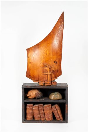 Nicola Zamboni (Bologna, 10/05/1943 - Bologna, 16/01/2023) 
"Senza titolo" 
Scultura in legno e bronzo  Cm 173x71,5x25,5