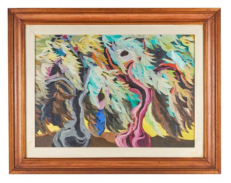 Saverio Terruso (Monreale, 11/01/1939 - Milano, 03/03/2003) 
"Raccolta" 
Olio su tela Cm 50x70