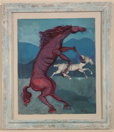 ANONIMO Anonimo (An) Cavalli Olio su cartone 40,00x30,00 Firma in basso a...