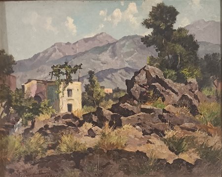 GIANNACCINI ILIO Roma (Roma) 1897 Vesuvio 1939 Olio su legno 40,00x50,00...