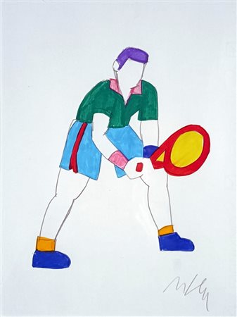 LODOLA MARCO Pavia (Pv) 1955 Tennis Mista su carta 31,00x23,00 Certificato di...